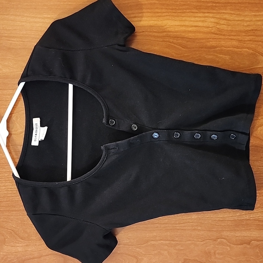 Glamorous Black Ribbed Button-Up Top